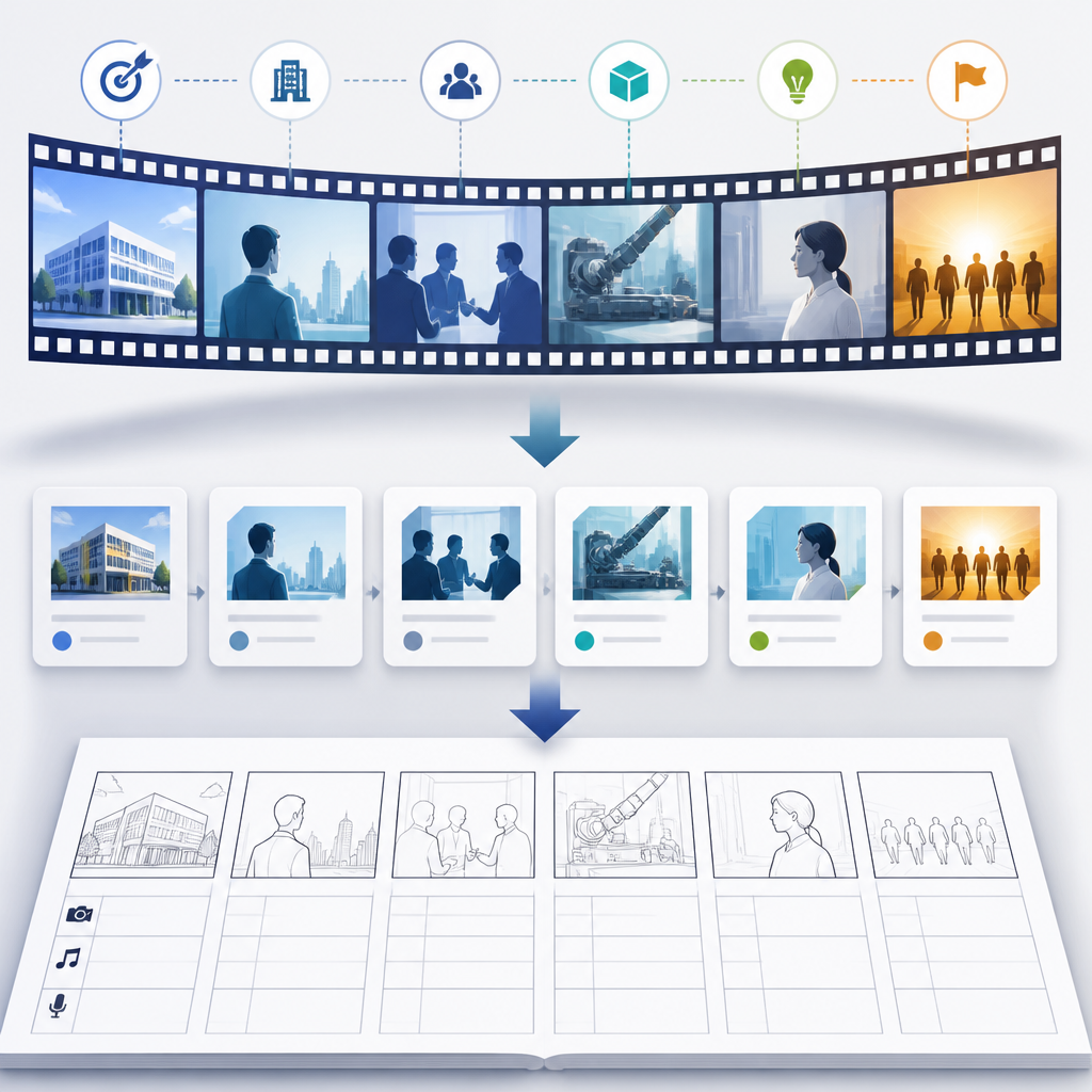 企業紹介動画の構成｜構成テンプレート・作成手順の内容を説明する図解イメージ